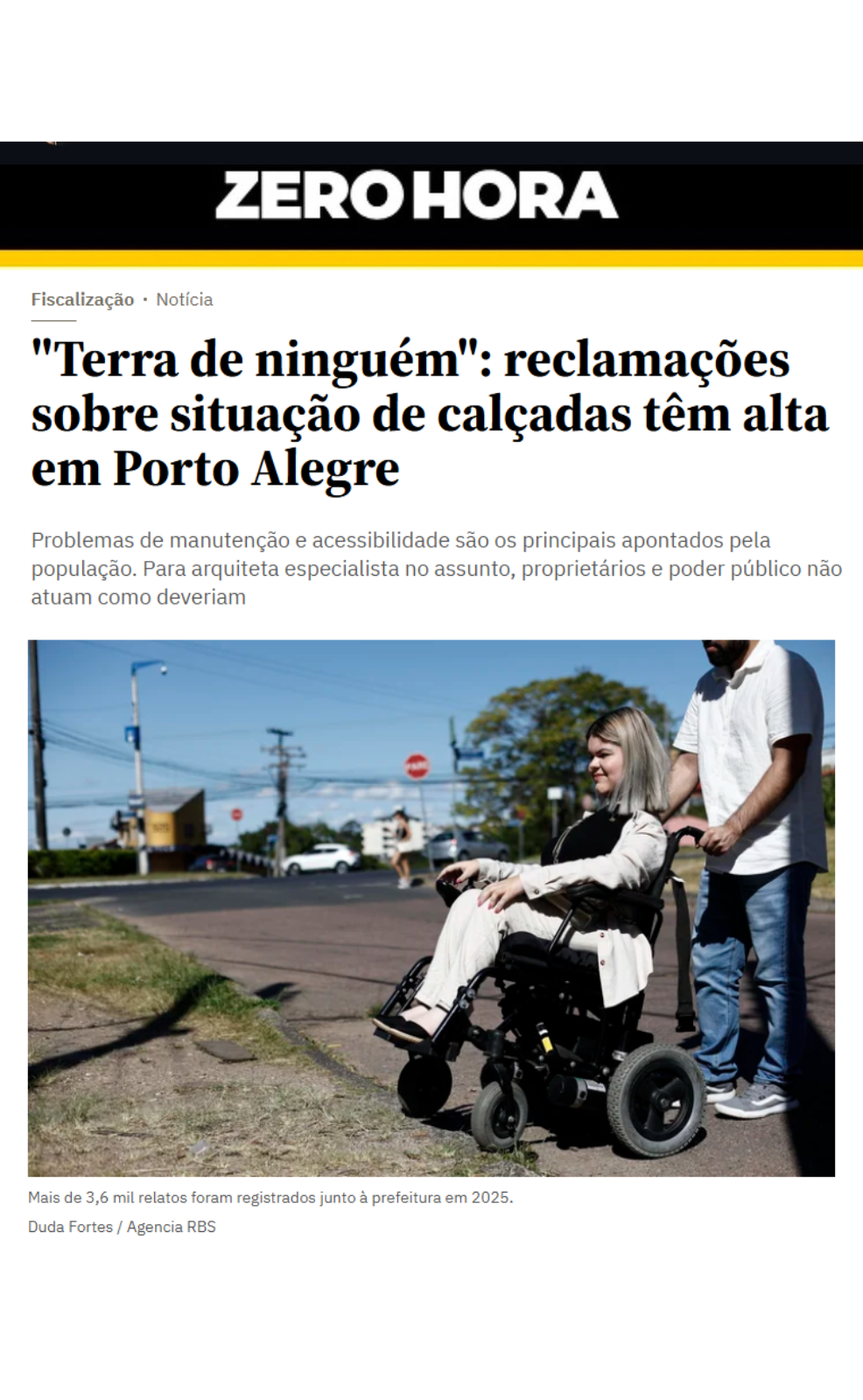 Notícia Zero Hora - Calçadas em Porto Alegre