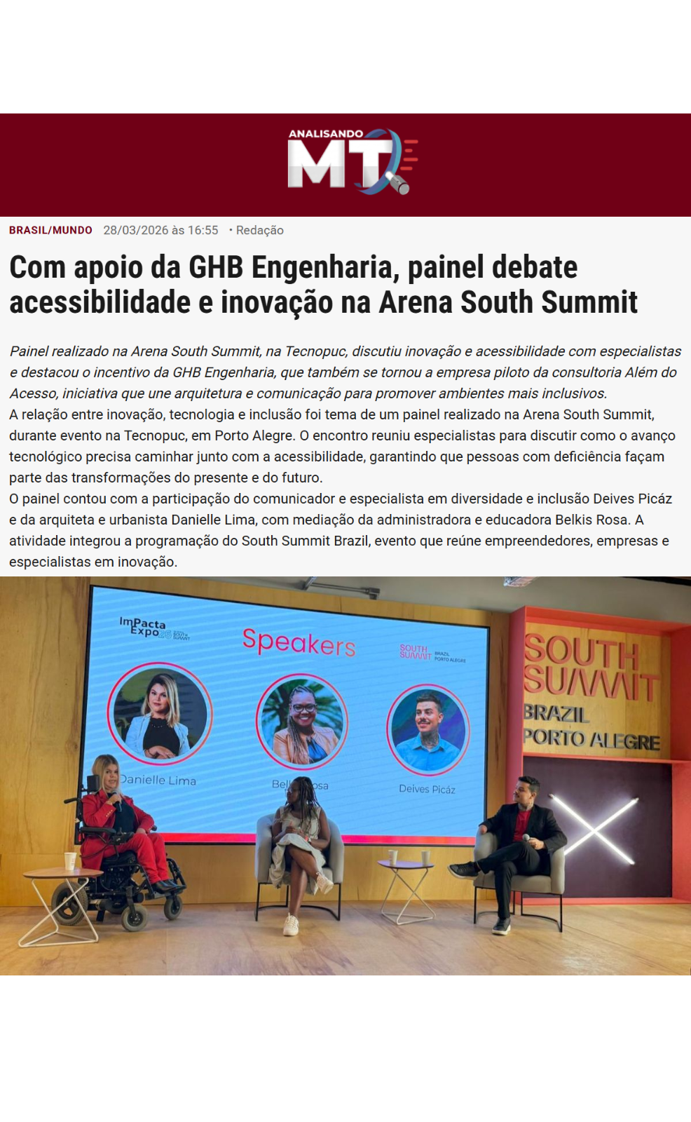 Notícia Analisando MT - Arena South Summit